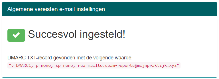 Voorbeeld van melding bij correcte DMARC